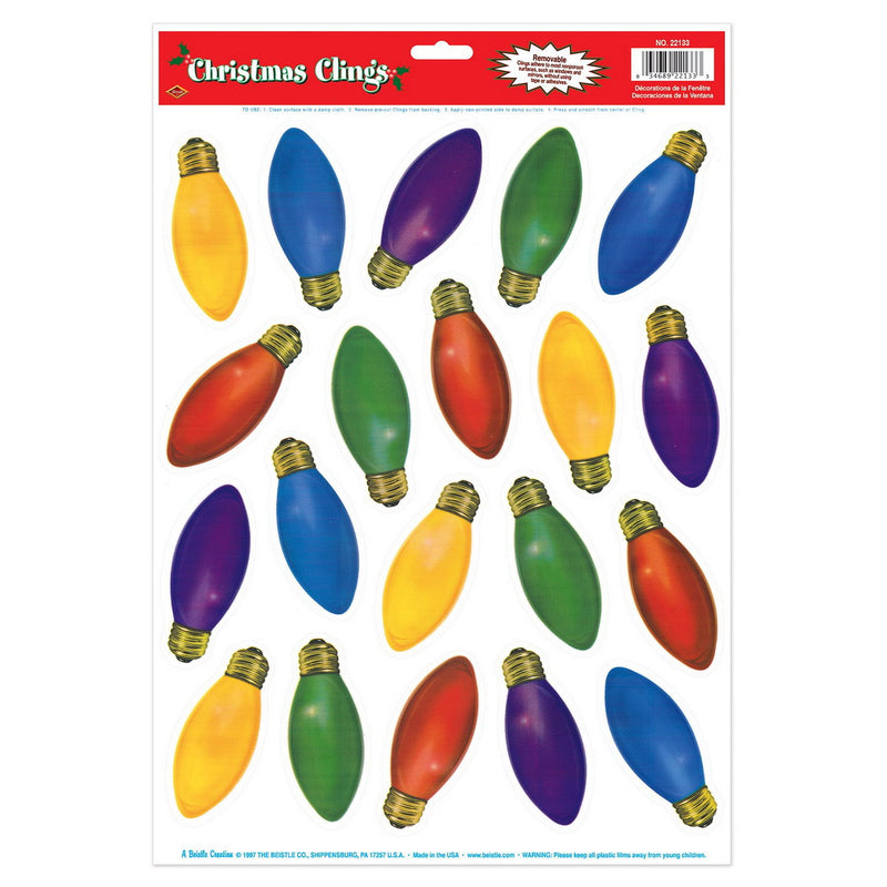 Christmas Light Bulb Clings – 12" x 17" Sh – (20/Sh) by Beistle for Christmas and winter Window Clings