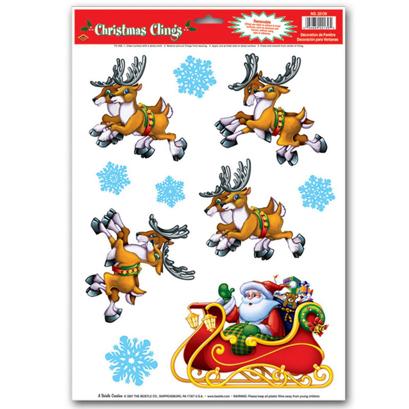 Santa & Sleigh Clings – 12" x 17" Sh – (10/Sh) by Beistle for Christmas and winter Window Clings