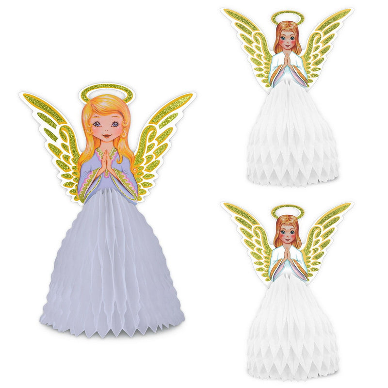 Vintage Christmas Angel Ctrpc Set – 11½" & 8" – (3/Pkg) by Beistle for Christmas-Vintage Tissue