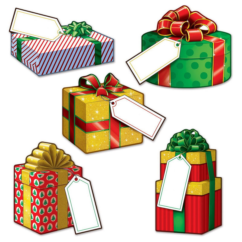 Mini Christmas Gift Cutouts – 4"-5" – (10/Pkg) by Beistle for Christmas and winter Printed