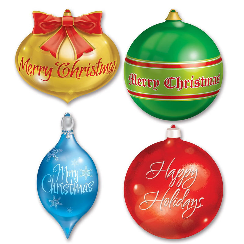 Christmas Ornament Cutouts – 12½"-17" – (4/Pkg) by Beistle for Christmas and winter Printed