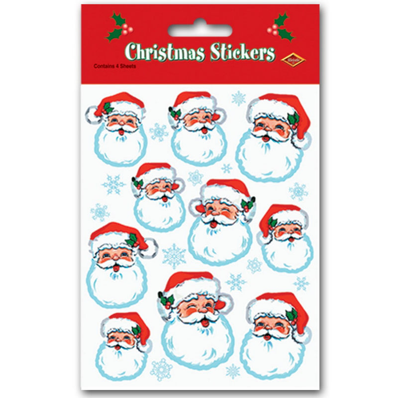 Santa Face Stickers – 4¾" x 7½" – (4 Shs/Pkg) by Beistle for Christmas and winter