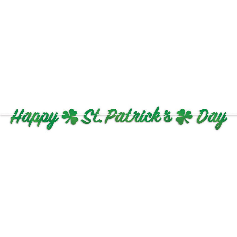 Foil Happy St Patrick's Day Streamer – 7¼" x 7' – (1/Pkg) by Beistle for St. Patrick's Day Streamers