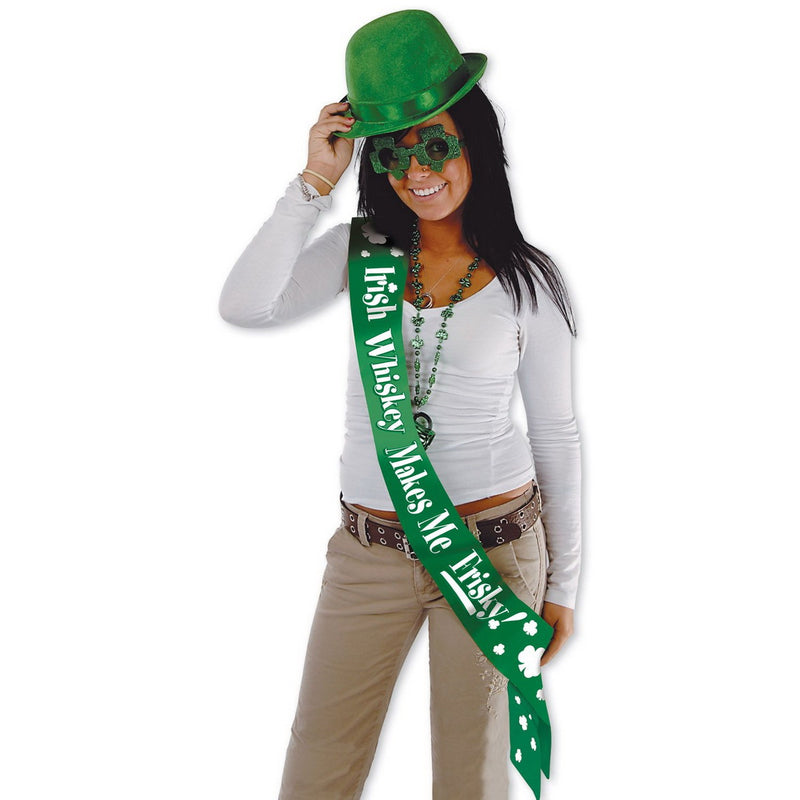 Irish Whiskey Makes Me Frisky! Satn Sash – 33" x 4" – (1/Pkg) by Beistle for St. Patrick's Day Sashes