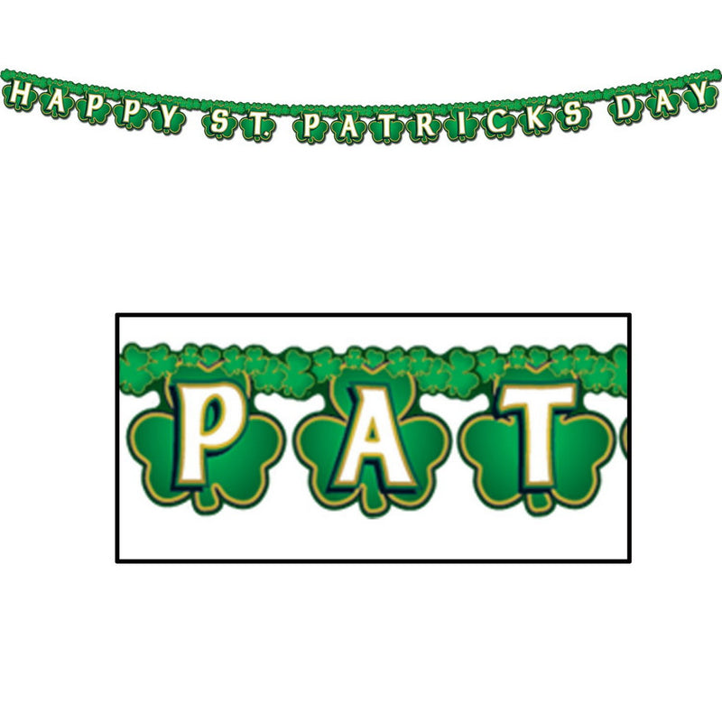 Shamrock Happy St Patrick's Day Streamer – 4¼" x 6' 9" – (1/Pkg) by Beistle for St. Patrick's Day Jointed Streamers