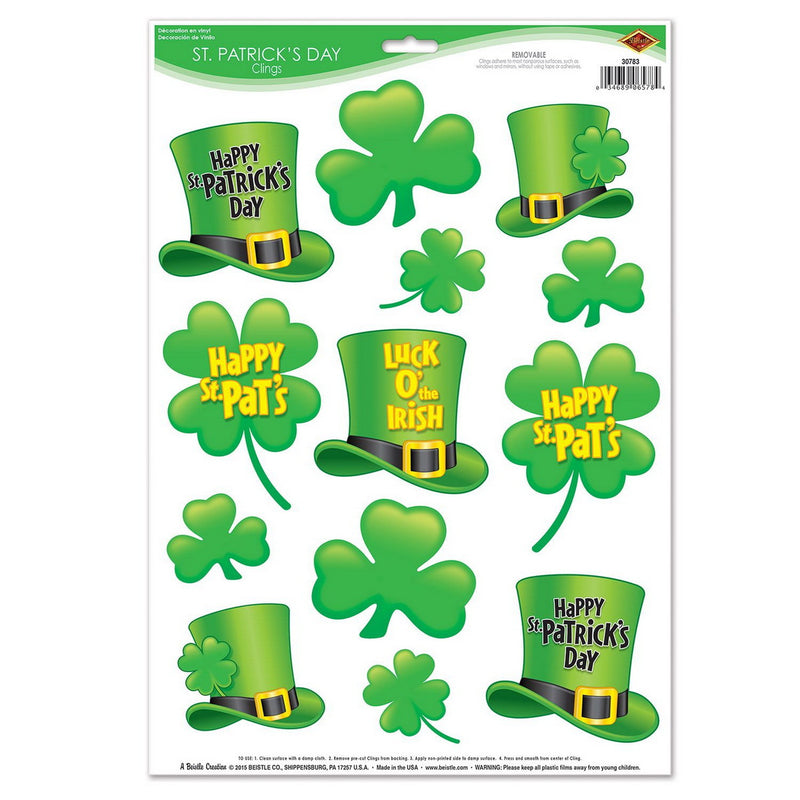 St Patrick's Day Clings – 12" x 17" Sh – (13/Sh) by Beistle for St. Patrick's Day Window Clings