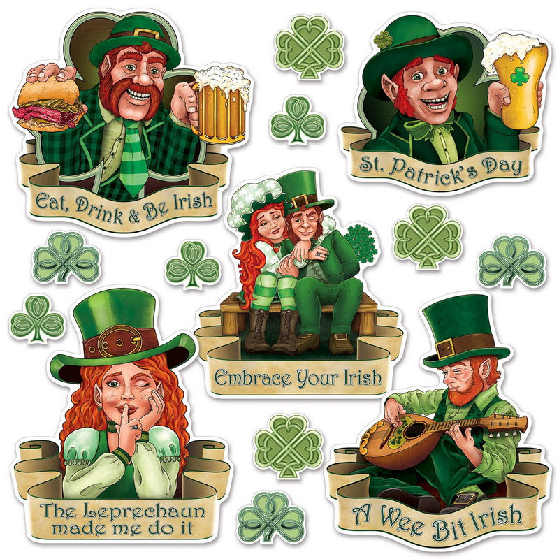 St Patrick's Day Cutouts – 3¼"-14¾" – (14/Pkg) by Beistle for St. Patrick's Day Printed