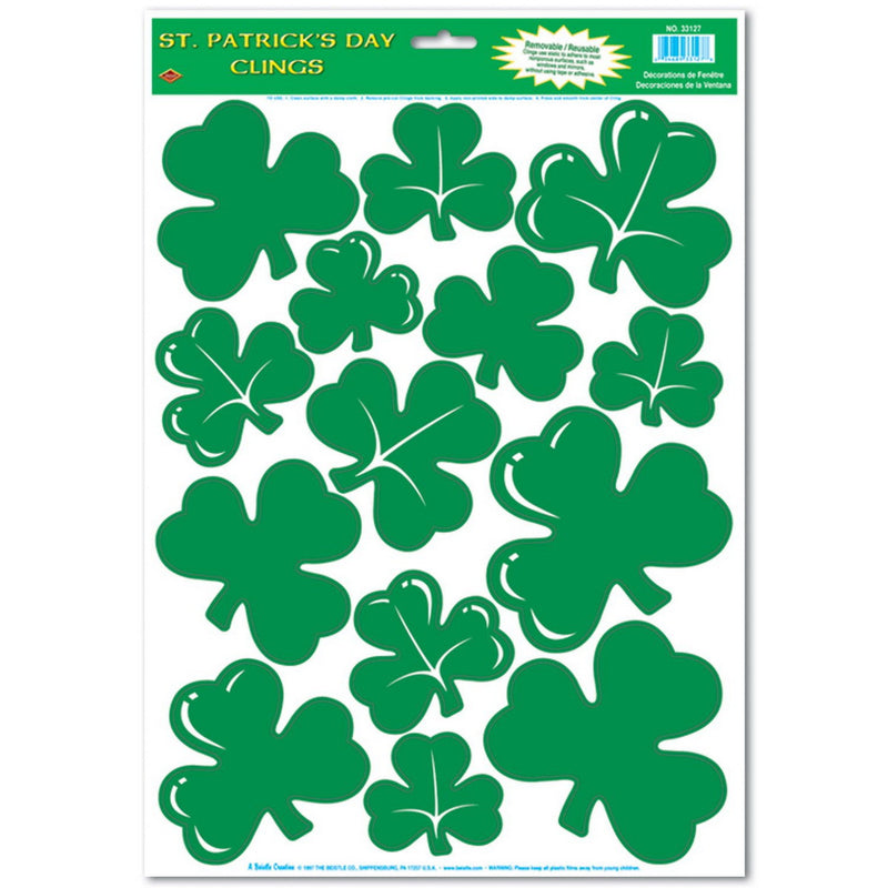 Shamrock Clings – 12" x 17" Sht – (14/Sht) by Beistle for St. Patrick's Day Window Clings