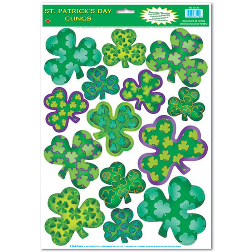 Irish-Mood Shamrock Clings – 12" x 17" Sh – (14/Sh) by Beistle for St. Patrick's Day Window Clings