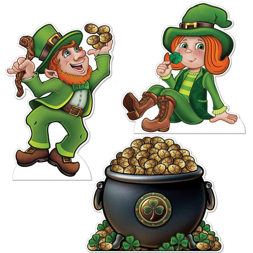 Leprechauns & Pot O' Gold Stand-Ups – Asstd – (3/Box) by Beistle for St. Patrick's Day 3-D Props