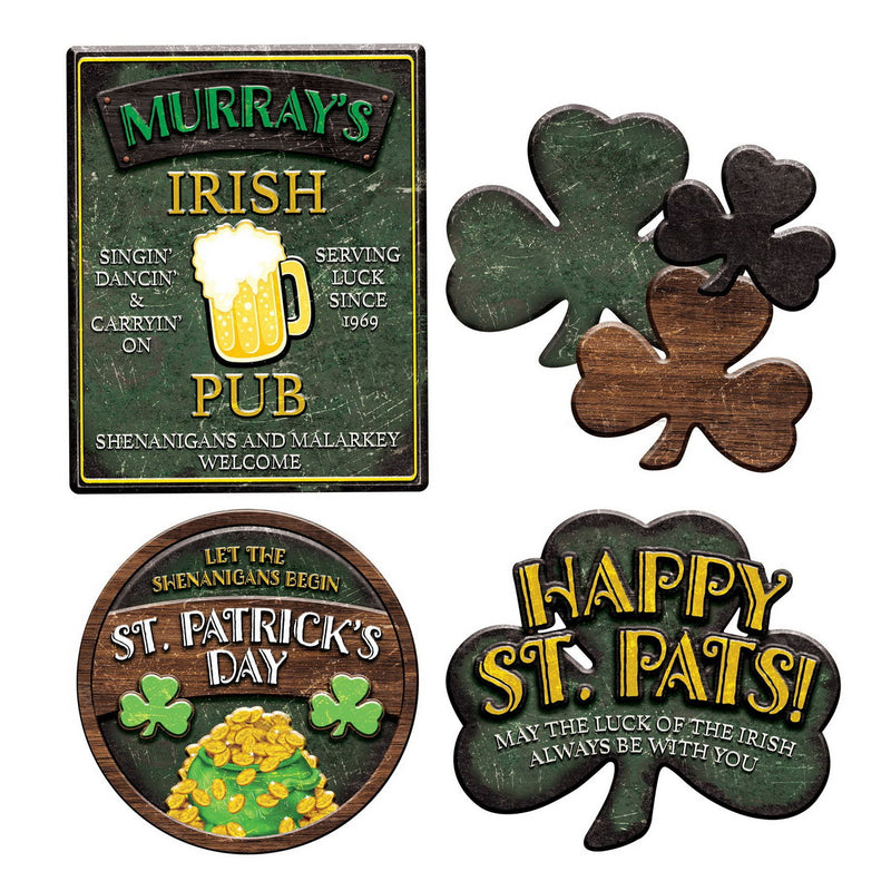 St Patrick's Day Sign Cutouts – 9¼"-10¼" – (4/Pkg) by Beistle for St. Patrick's Day Printed