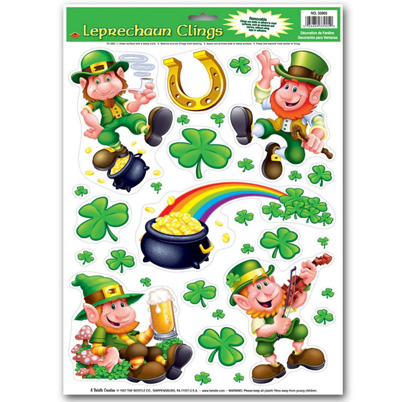 Leprechaun/Shamrock Clings – 12" x 17" Sh – (10/Sh) by Beistle for St. Patrick's Day Window Clings