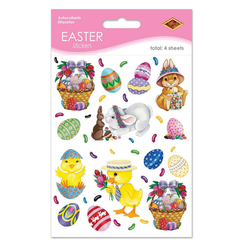 Easter Basket & Friends Stickers – 4¾" x 7½" – (4 Shs/Pkg) by Beistle