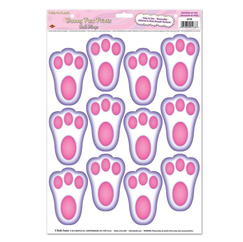 Bunny Paw Prints Peel 'N Place – 12" x 17" Sh – (12/Sh) by Beistle for Easter