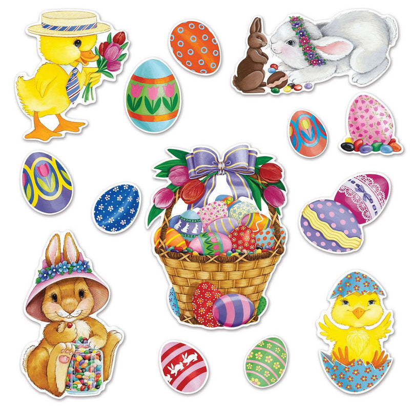 Easter Basket & Friends Cutouts – 4"-15¼" – (14/Pkg) by Beistle Printed