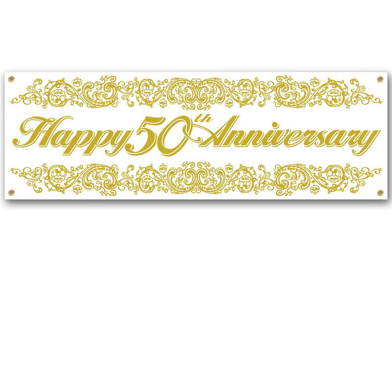 "50th" Anniversary Sign Banner – 5' x 21" – (1/Pkg) by Beistle All-Weather