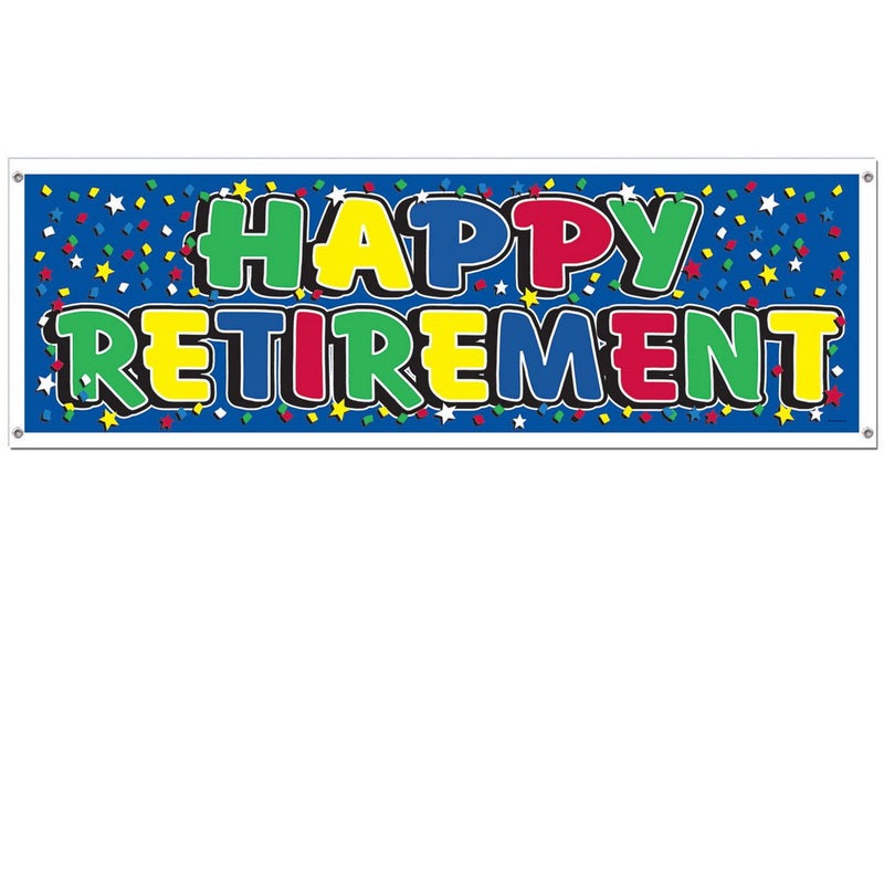 Happy Retirement Sign Banner – 5' x 21" – (1/Pkg) by Beistle All-Weather