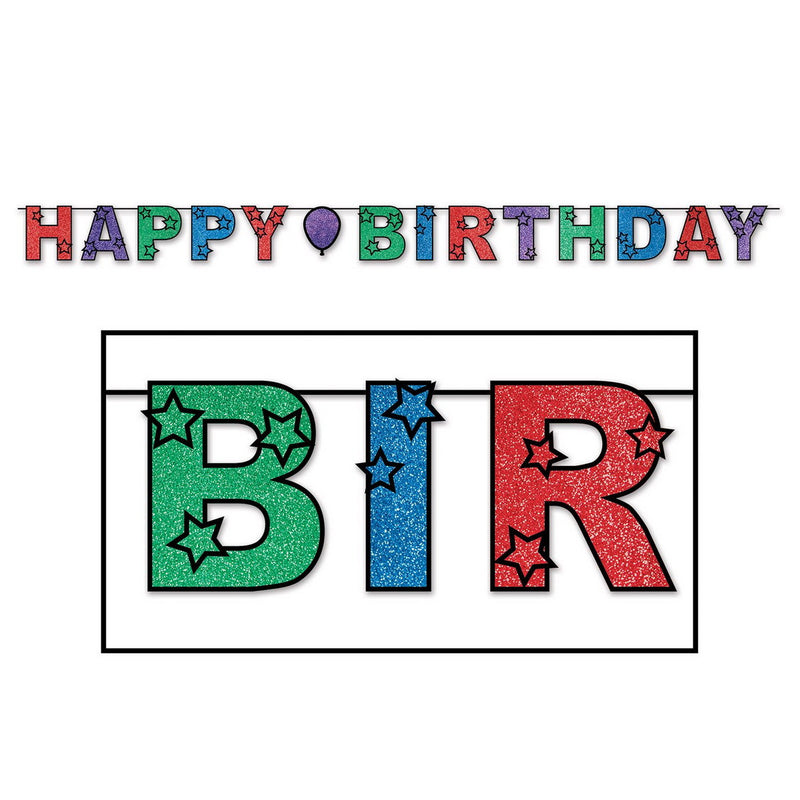 Glittered Happy Birthday Streamer – 8½" x 10' – (1/Pkg) by Beistle Streamers