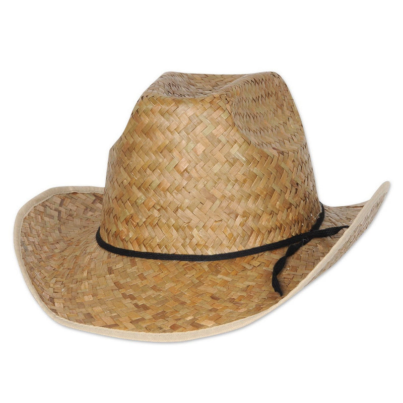 Hi-Crown Western Hat w/Shoelace Band by Beistle Straw