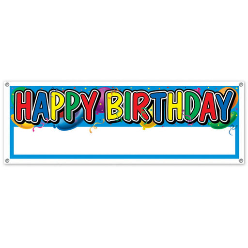 Happy Birthday Sign Banner – 5' x 21" – (1/Pkg) by Beistle All-Weather