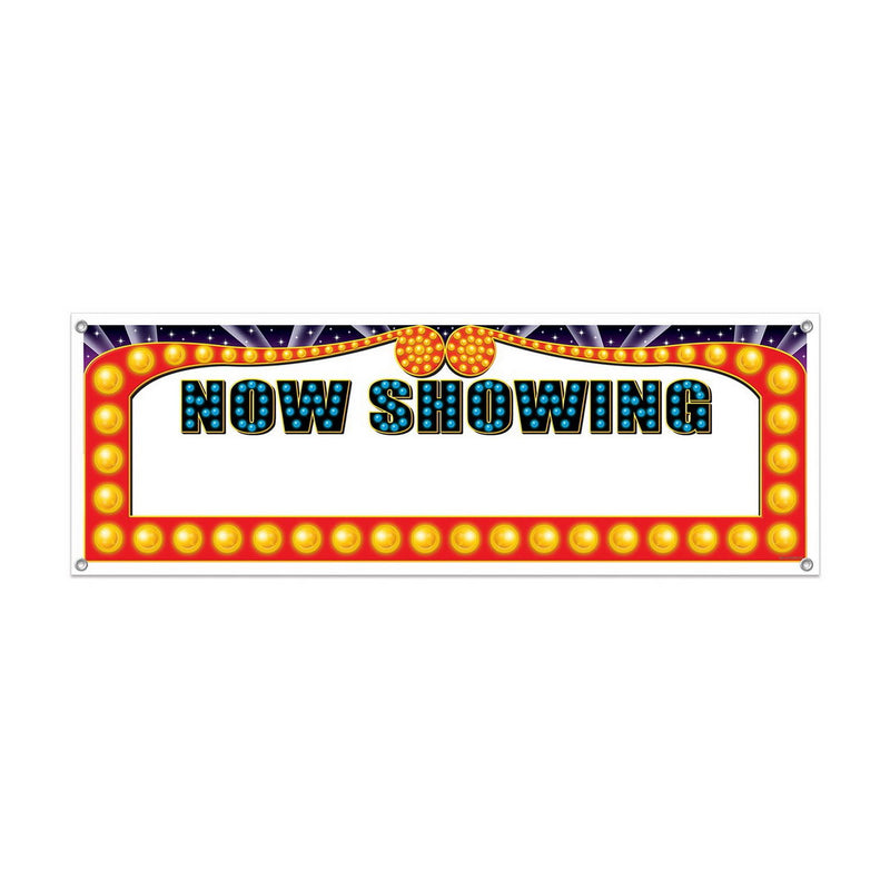 Now Showing Sign Banner – 5' x 21" – (1/Pkg) by Beistle for Awards Night All-Weather