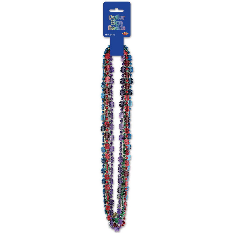 "$" Beads – 33" – (6/Card) by Beistle for Casino Novelty Beads