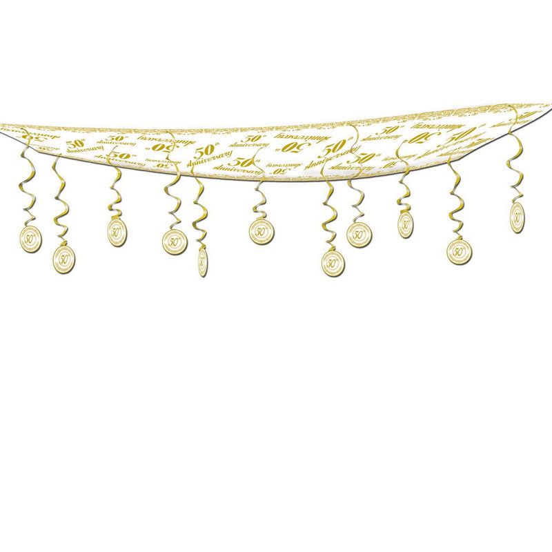 "50th" Anniversary Ceiling Decor – 12" x 12' – (1/Pkg) by Beistle Ceiling Décor