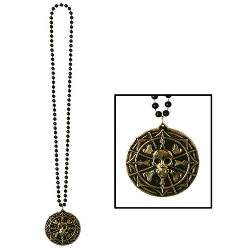 Beads w/Pirate Coin Medallion – 36" – (1/Card) by Beistle Beads with Medallion