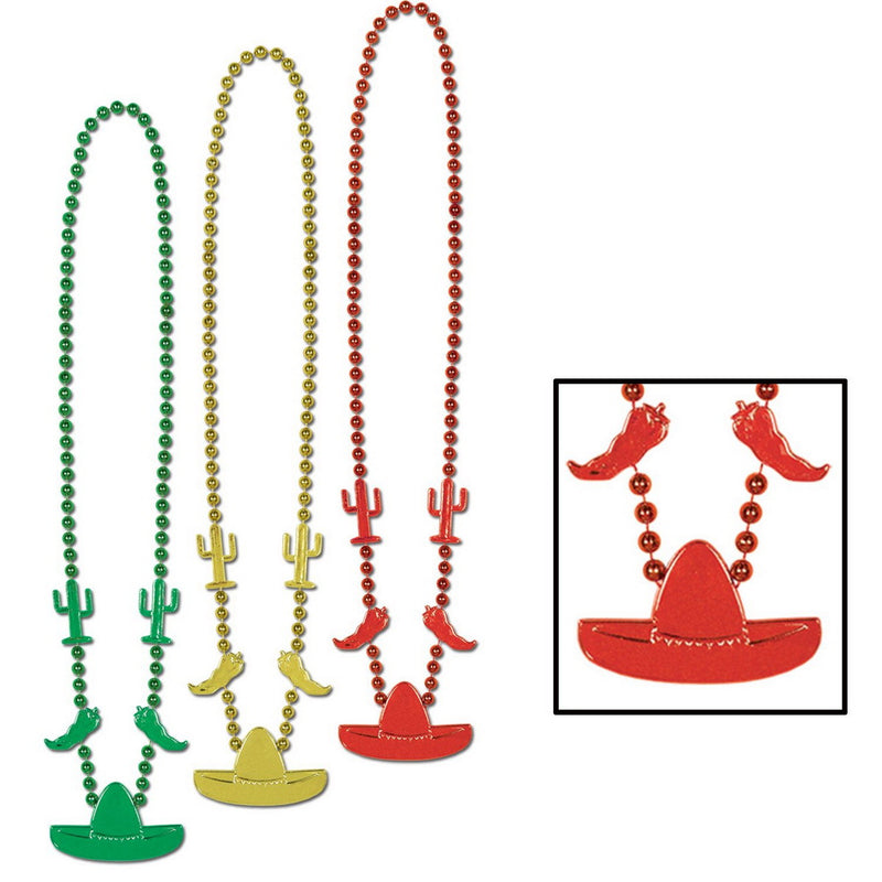 Fiesta Beads – 33" – (3/Card) by Beistle for Fiesta and Cinco de Mayo Novelty Beads