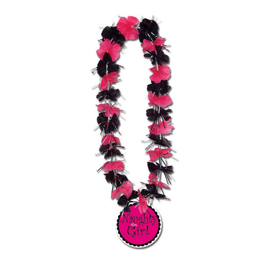 Party Lei w/Naughty Girl Medallion – 33" – (1/Card) by Beistle for Bachelorette Silk 'N Petal Leis