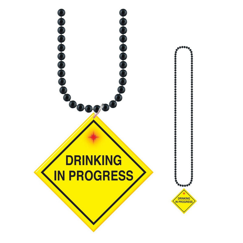 Beads w/"Drinking In Progress" Medallion – 33" – (1/Card) by Beistle for 21st Birthday Beads with Medallion
