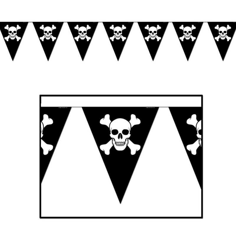 Jolly Roger Pennant Banner – 11" x 12' – (1/Pkg) by Beistle for Pirate Pennant Banners
