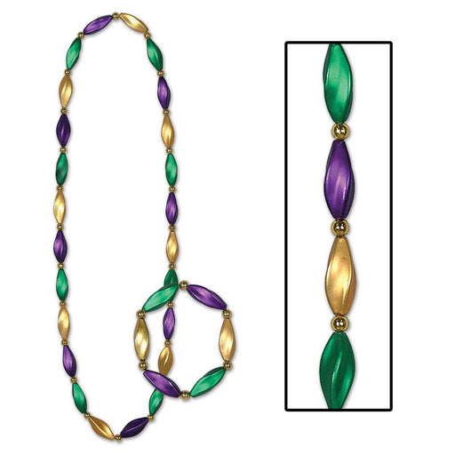 Satin Swirl Beads/Bracelet Set – 38" & 10" – (1/Card) by Beistle for Mardi Gras Novelty Beads