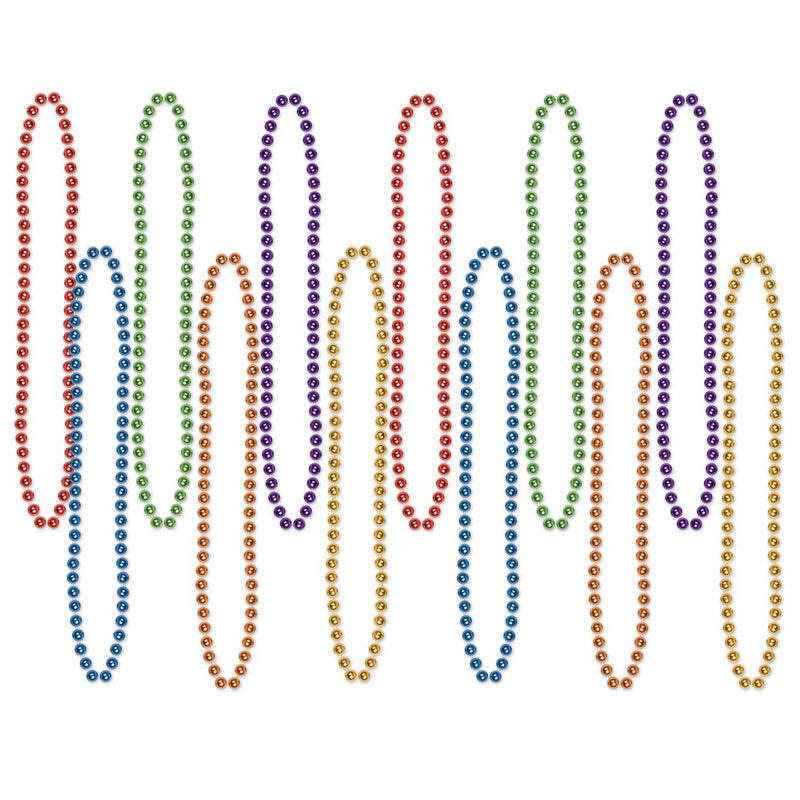 Party Beads - Small Round – 7mm x 33" – (12/Card) by Beistle for General occasion Round Party Beads