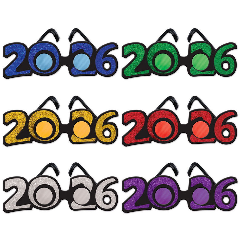 "2026" Glittered Plastic Eyeglasses – (1/Pkg) by Beistle for New Years
