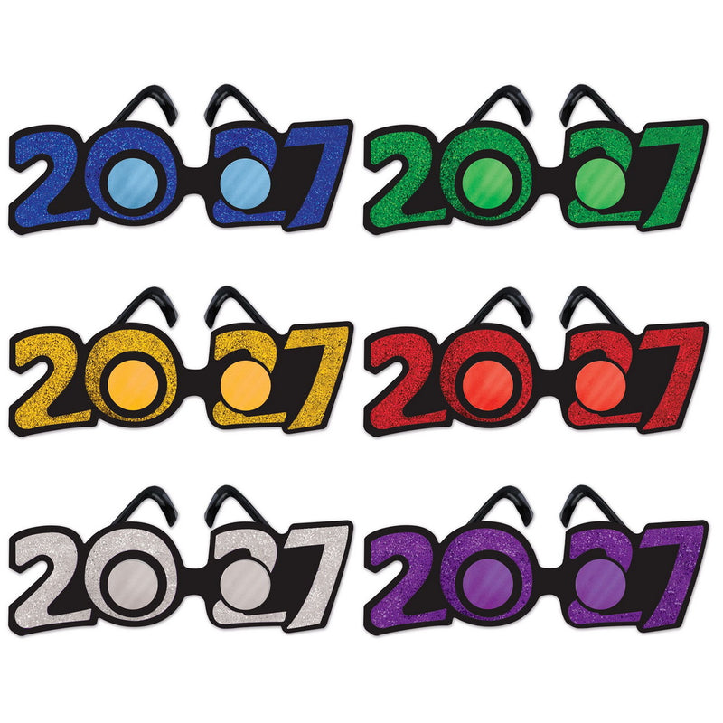 "2027" Glittered Plastic Eyeglasses – (1/Pkg) by Beistle for New Years