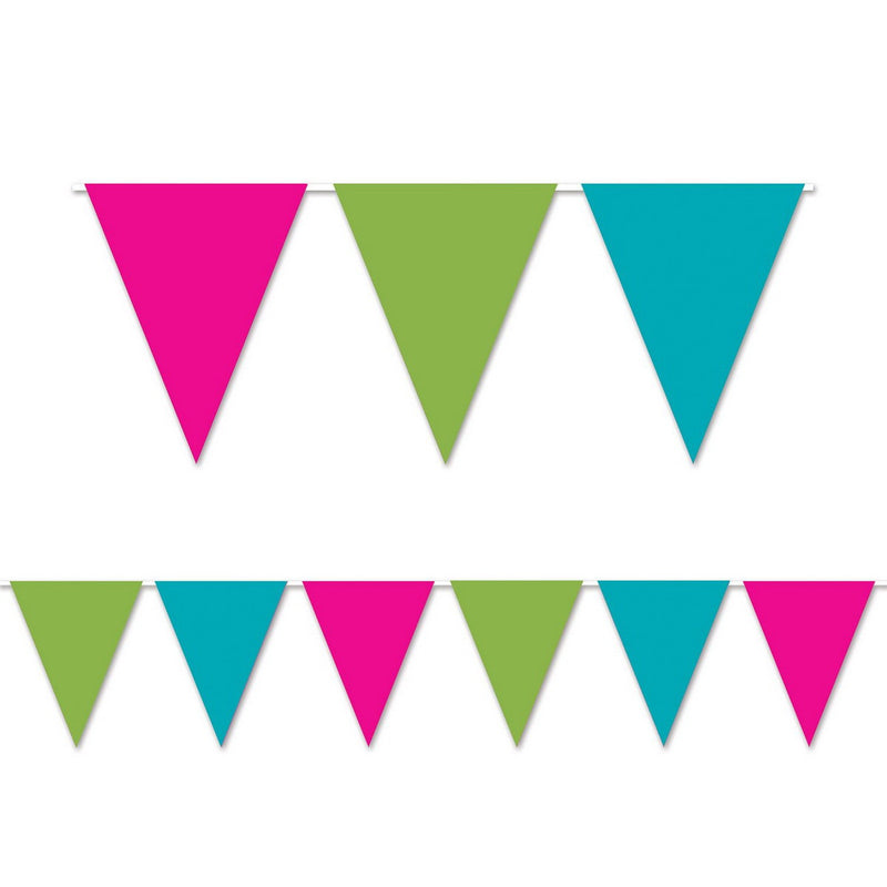 Cerise,Lime Green &Turquoise Pennant Bnr – 11" x 12' – (1/Pkg) by Beistle for General occasion Pennant Banners