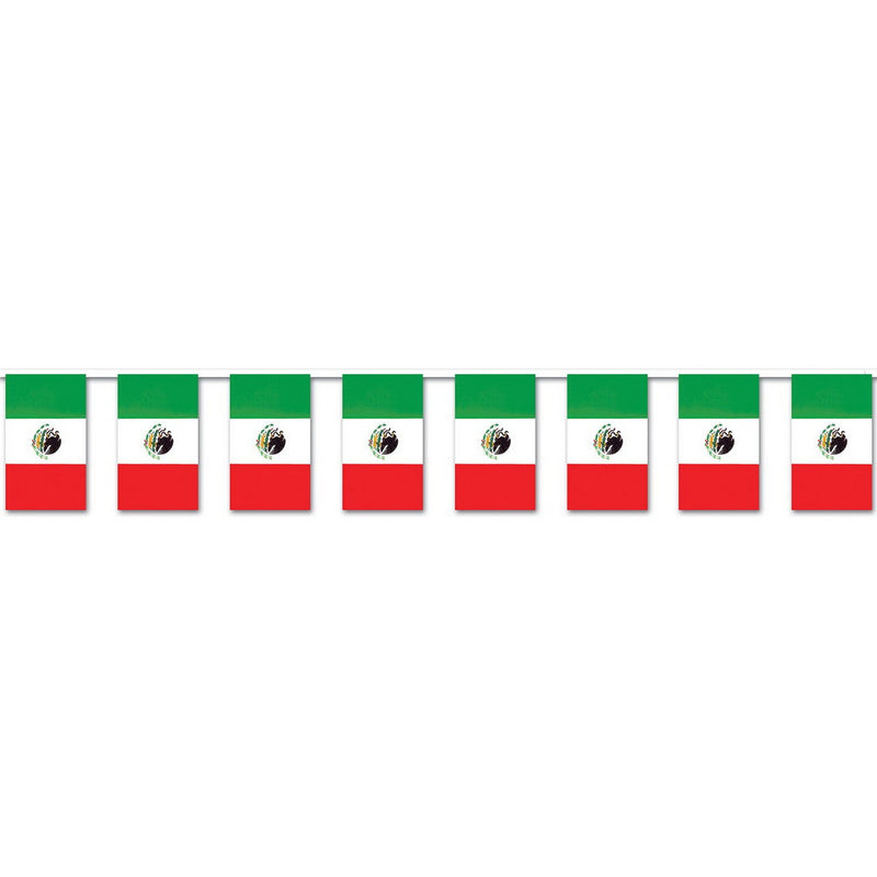 Mexican Flag Pennant Banner – 17" x 60' – (1/Pkg) by Beistle for Fiesta and Cinco de Mayo Pennant Banners