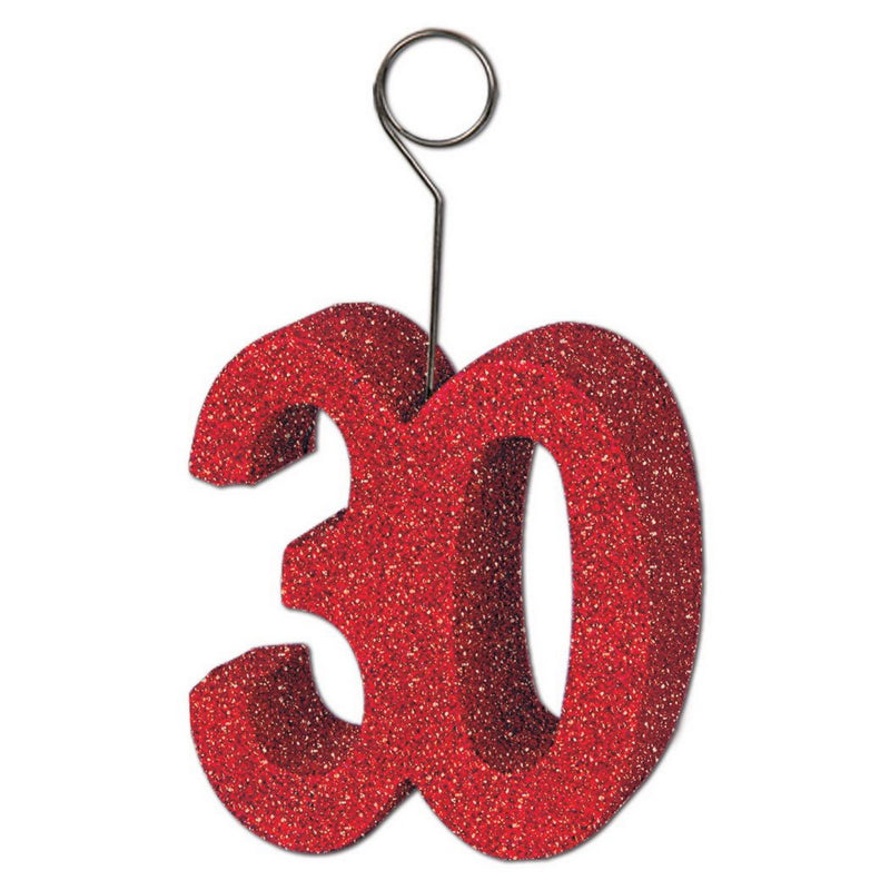 Glittered "30" Photo/Balloon Holder – 6 Oz by Beistle for Age-specific birthday Balloon/Photo Holders