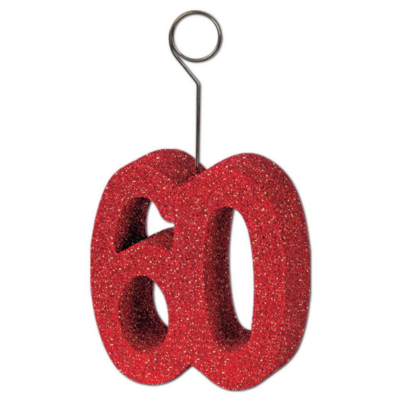 Glittered "60" Photo/Balloon Holder – 6 Oz by Beistle for Age-specific birthday Balloon/Photo Holders