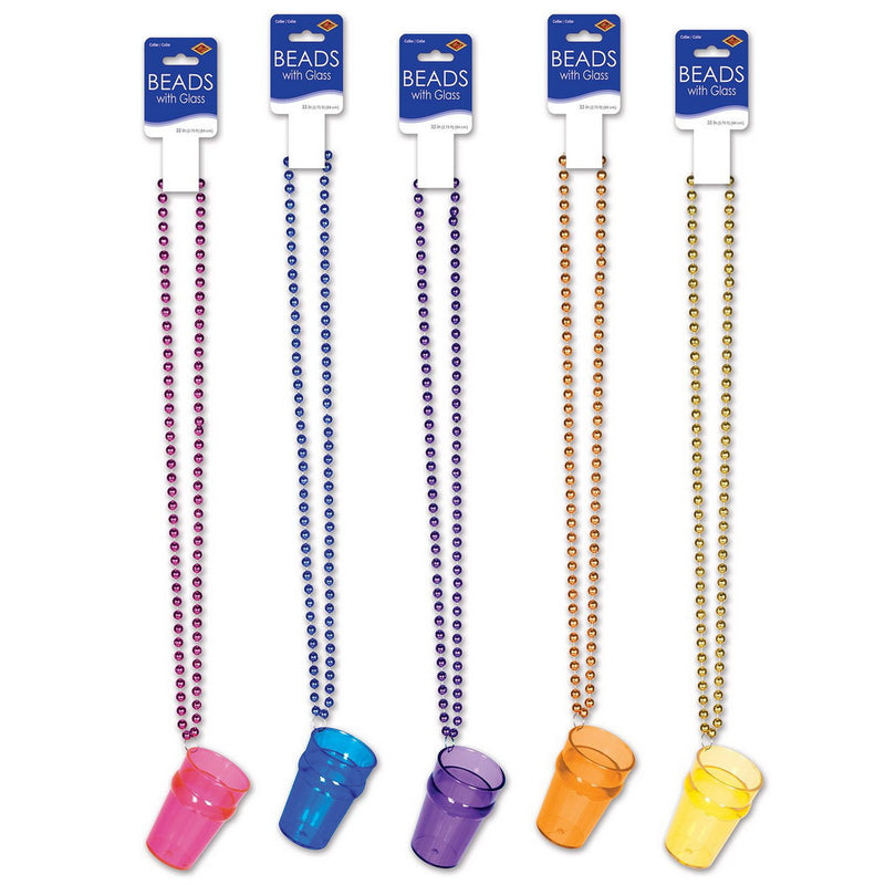 Beads w/Glass – 33"/2½ Oz – (1/Card) by Beistle for Mardi Gras Beads with Medallion