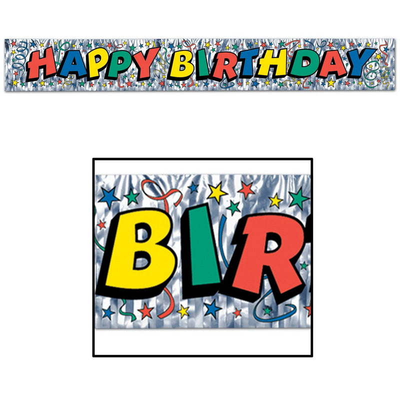 Metallic Happy Birthday Fringe Banner – 8" x 5' – (1/Pkg) by Beistle Metallic Banners