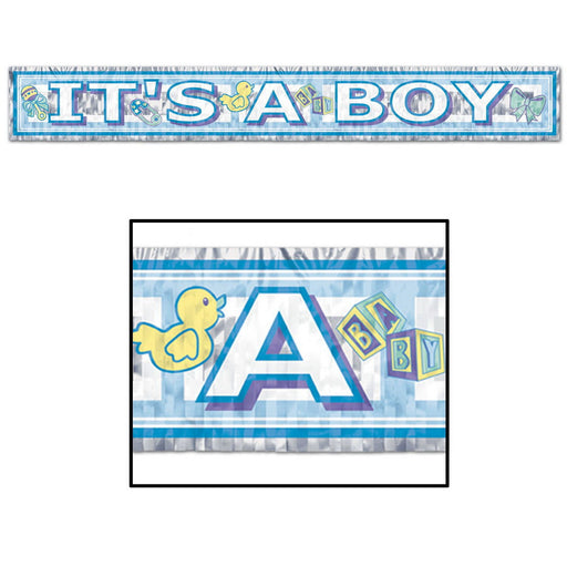 Metallic It's A Boy Fringe Banner – 8" x 5' – (1/Pkg) by Beistle for Baby Shower Metallic Banners