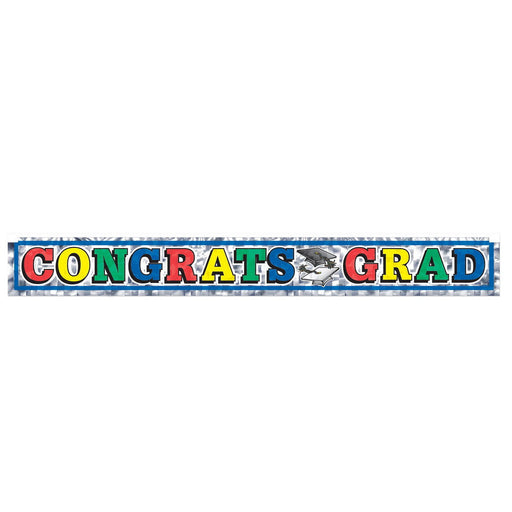 Metallic Congrats Grad Fringe Banner – 7½" x 5' – (1/Pkg) by Beistle for Graduation Metallic Banners