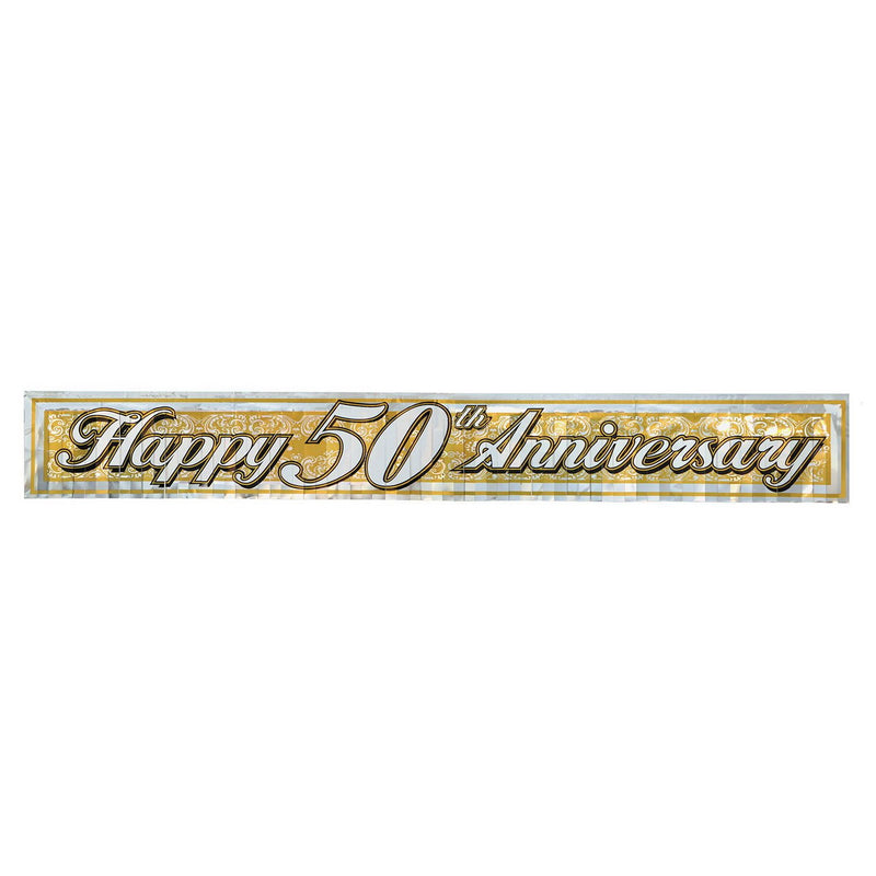 Metallic "50th" Anniversary Fringe Bnr – 8" x 5' – (1/Pkg) by Beistle Metallic Banners