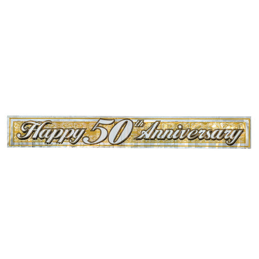 Metallic "50th" Anniversary Fringe Bnr – 8" x 5' – (1/Pkg) by Beistle Metallic Banners