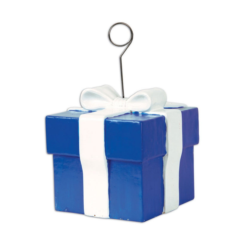 Blue Gift Box Photo/Balloon Holder – 6 Oz by Beistle for Birthday Balloon/Photo Holders