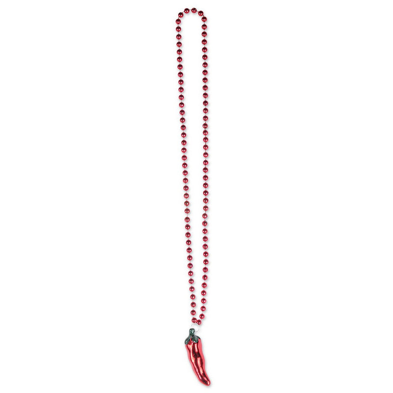 Beads w/Chili Pepper Medallion – 36" – (1/Card) by Beistle for Fiesta and Cinco de Mayo Beads with Medallion