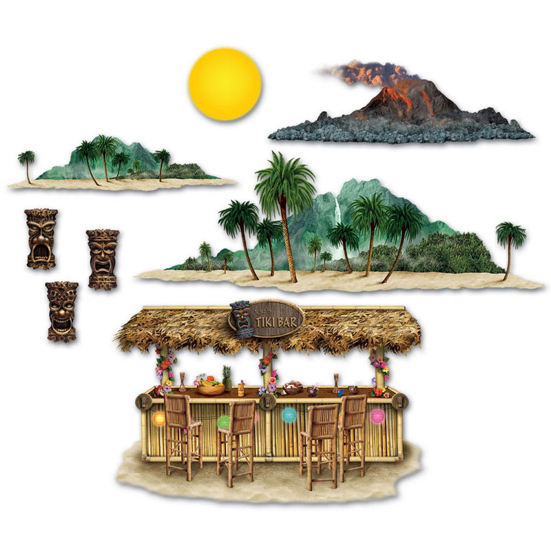 Tiki Bar & Island Props – 9"-4' 5" – (8/Pkg) by Beistle for Luau