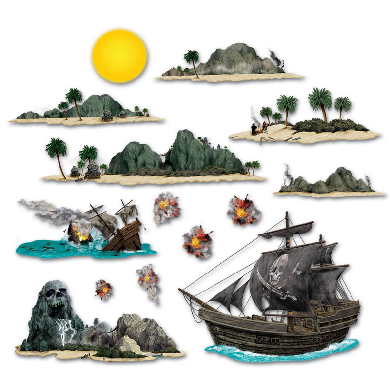 Pirate Ship & Island Props – 3½"-3' 5½" – (14/Pkg) by Beistle